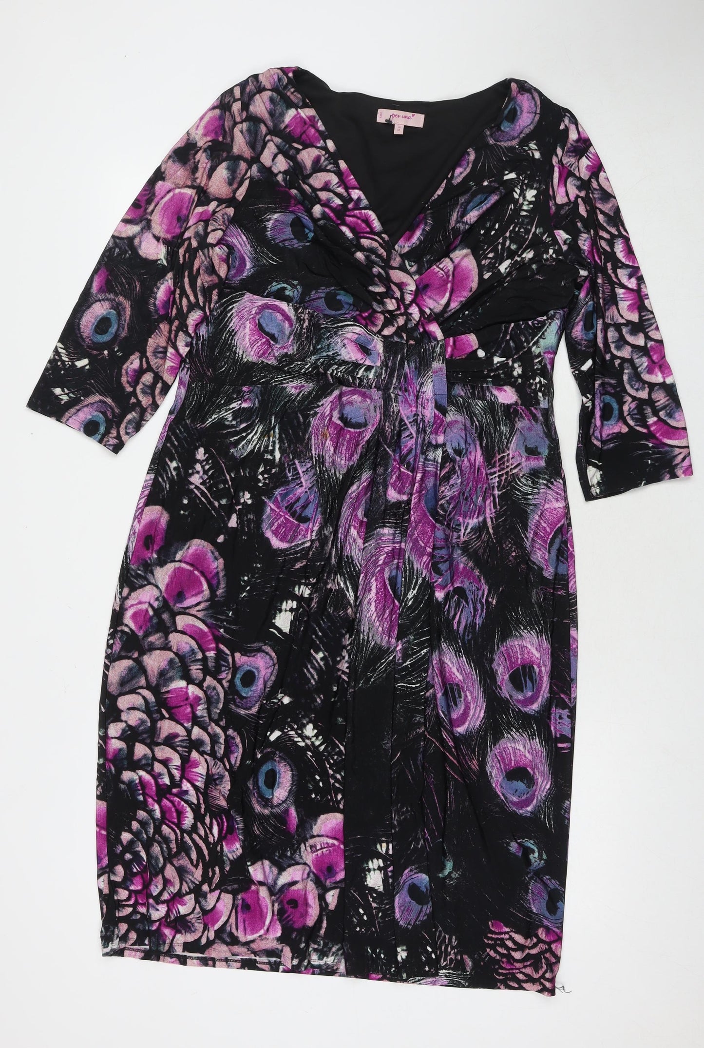 Per Una Womens Multicoloured Floral Viscose A-Line Size 16 V-Neck Pullover