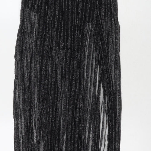 Pink Boutique Womens Black Striped Polyester Maxi Size 10 V-Neck Zip