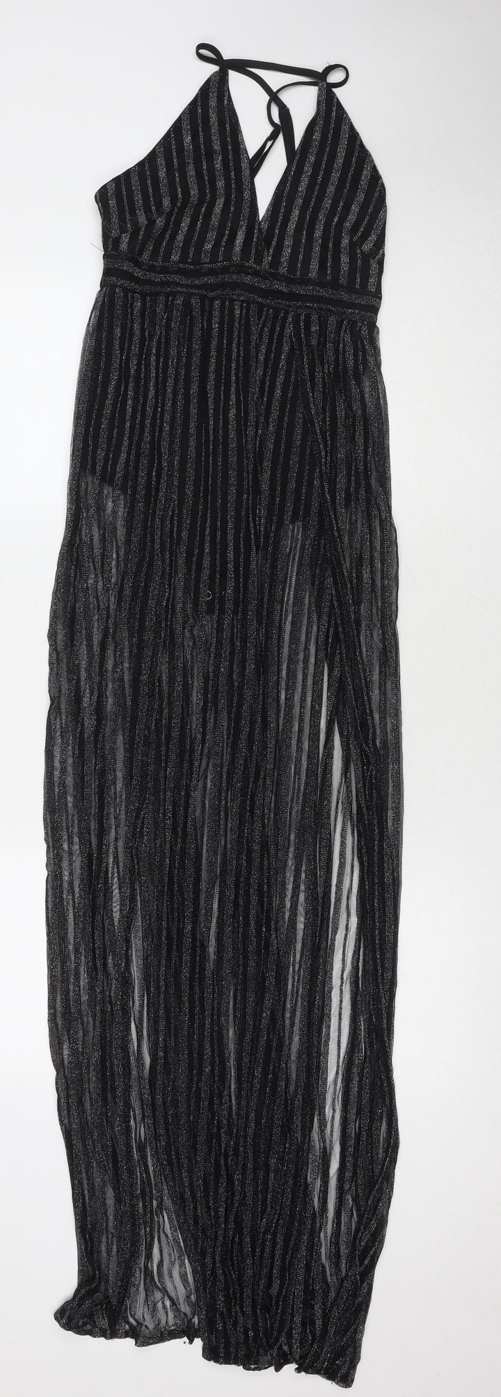 Pink Boutique Womens Black Striped Polyester Maxi Size 10 V-Neck Zip