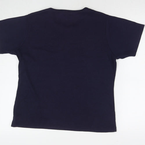 Lana Womens Blue Polyester Basic T-Shirt Size L Round Neck - Flower, Butterfly