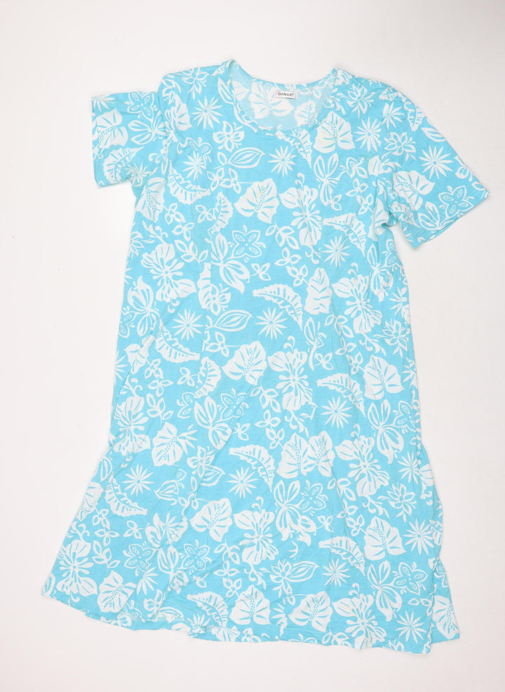 Damart Womens Blue Floral Polyester T-Shirt Dress Size 22 Round Neck Pullover