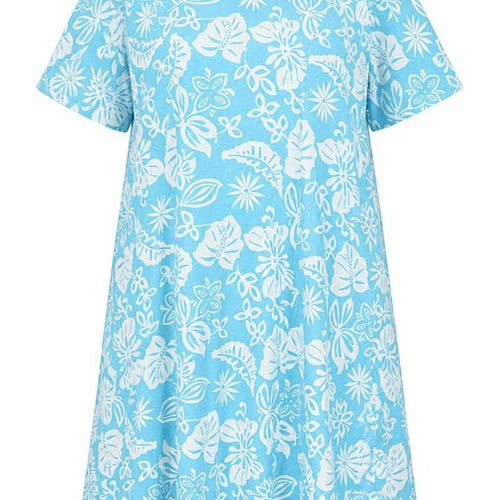 Damart Womens Blue Floral Polyester T-Shirt Dress Size 22 Round Neck Pullover
