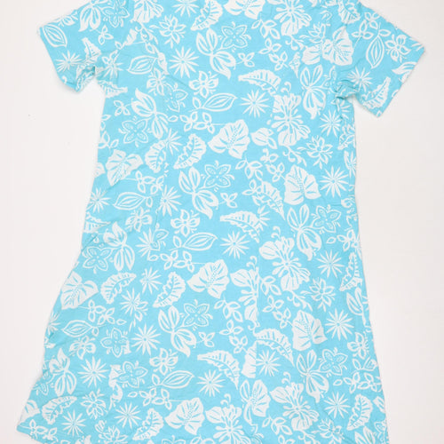 Damart Womens Blue Floral Polyester T-Shirt Dress Size 22 Round Neck Pullover