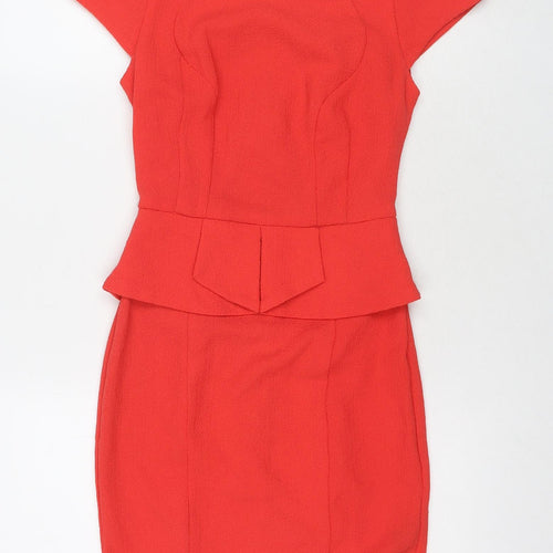 Miss Selfridge Womens Red Polyester A-Line Size 6 Round Neck Zip