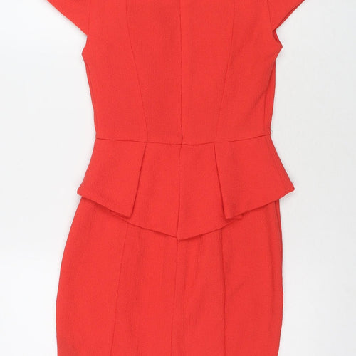 Miss Selfridge Womens Red Polyester A-Line Size 6 Round Neck Zip