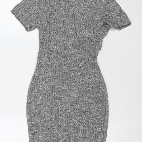 PRETTYLITTLETHING Womens Grey Polyester Wrap Dress Size 6 V-Neck Pullover