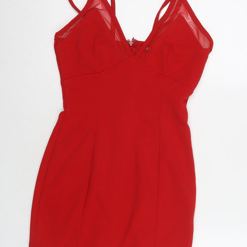 Missguided Womens Red Polyester A-Line Size 8 V-Neck Zip