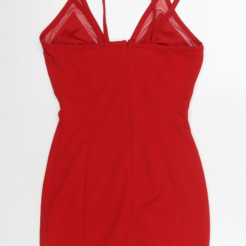 Missguided Womens Red Polyester A-Line Size 8 V-Neck Zip