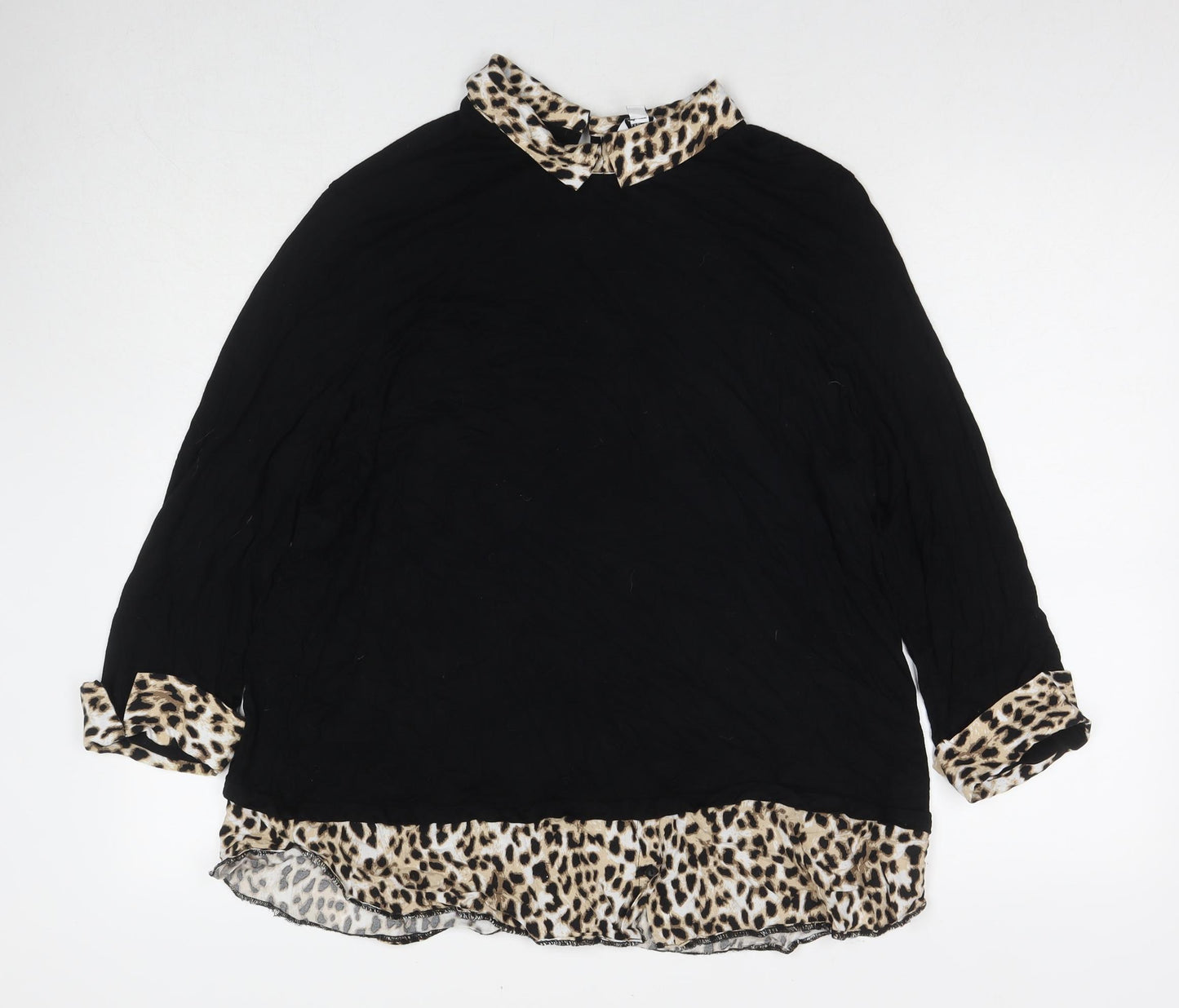 M&Co Womens Black Viscose Basic Blouse Size 20 Collared