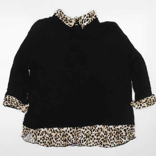 M&Co Womens Black Viscose Basic Blouse Size 20 Collared