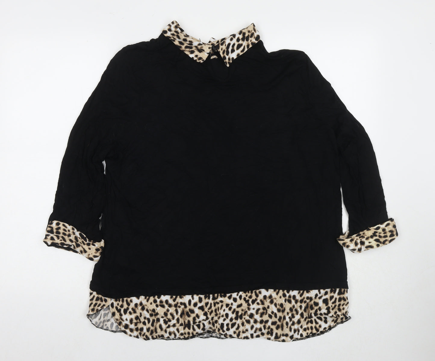 M&Co Womens Black Viscose Basic Blouse Size 20 Collared