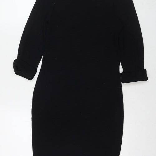 French Connection Womens Black Viscose A-Line Size 8 Round Neck Zip