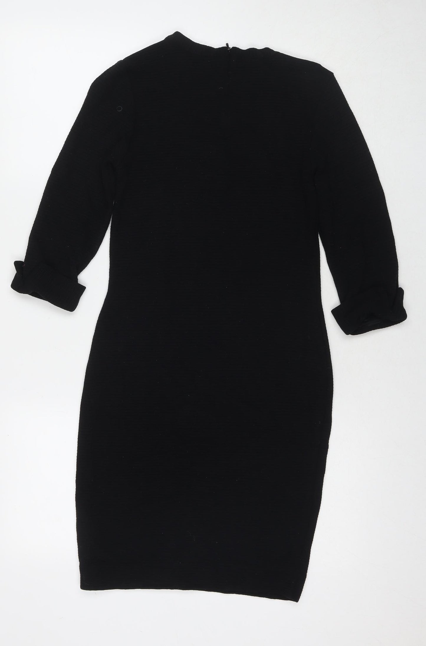 French Connection Womens Black Viscose A-Line Size 8 Round Neck Zip