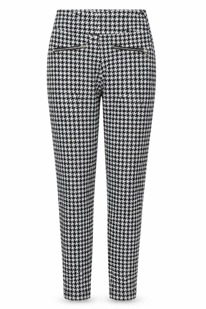 Front view of Sonsandar women’s black herringbone polyester trousers, size UK 8, 26-inch leg regular zip