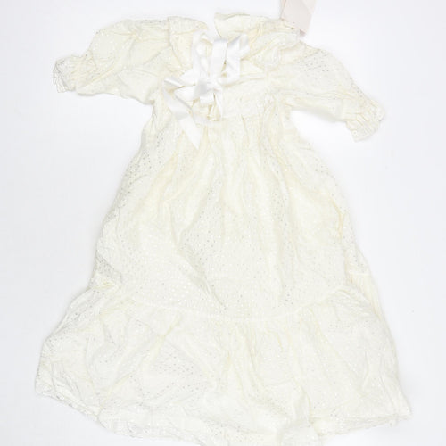 Vanli Baby Womens White Polka Dot Cotton A-Line Size M Round Neck Button