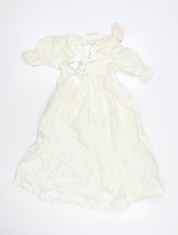Vanli Baby Womens White Polka Dot Cotton A-Line Size M Round Neck Button