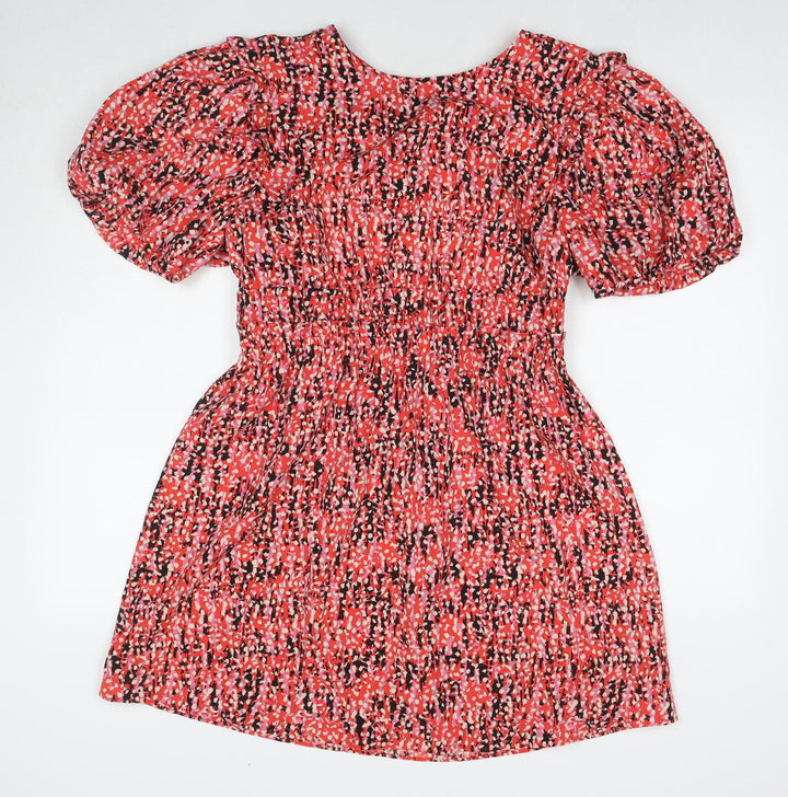 Topshop Womens Red Geometric Polyester A-Line Size 14 Boat Neck Tie