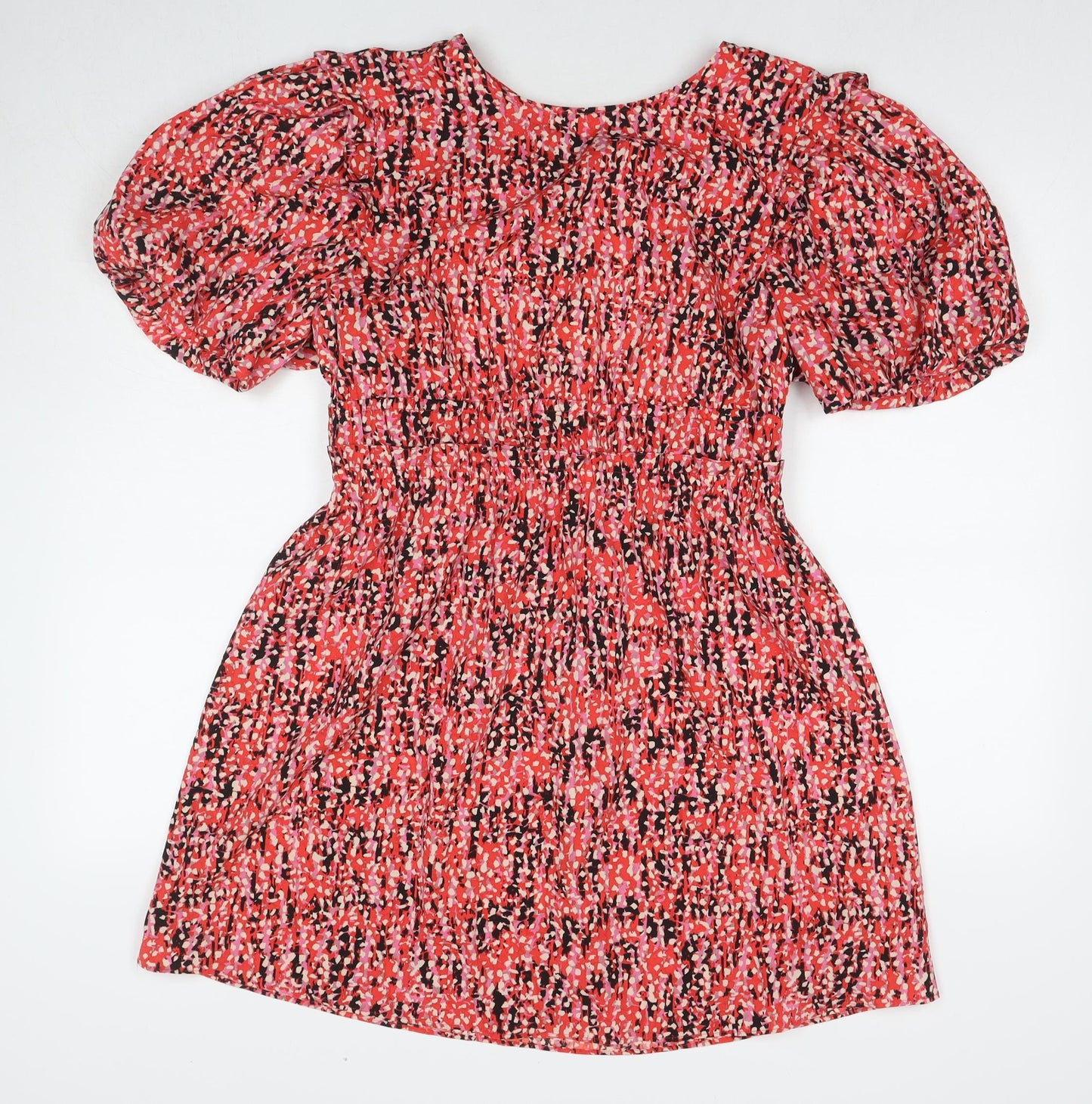Topshop Womens Red Geometric Polyester A-Line Size 14 Boat Neck Tie