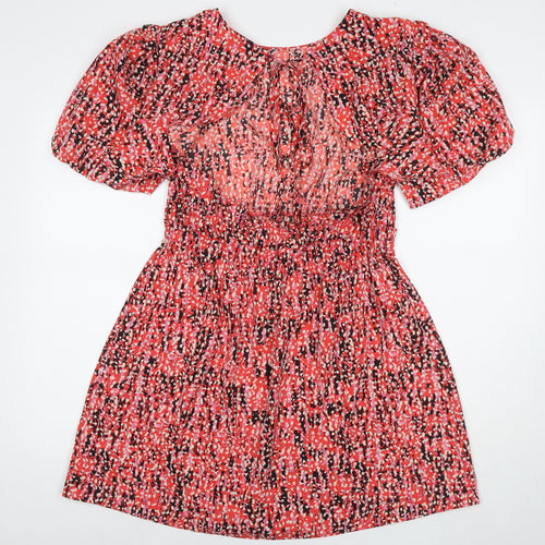 Topshop Womens Red Geometric Polyester A-Line Size 14 Boat Neck Tie