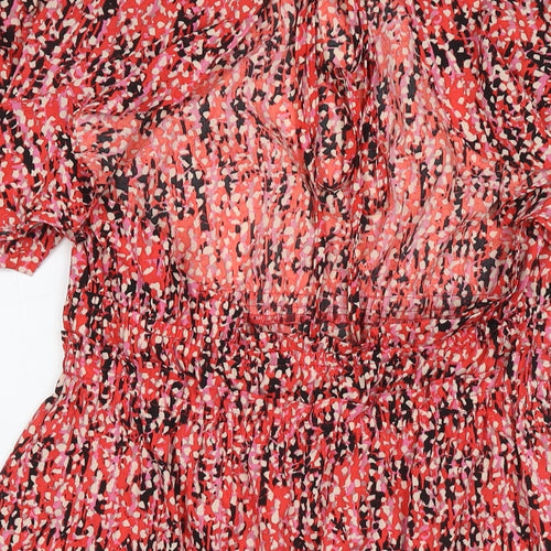 Topshop Womens Red Geometric Polyester A-Line Size 14 Boat Neck Tie