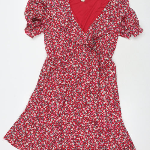 Monsoon Womens Red Floral Polyester A-Line Size 10 V-Neck Pullover