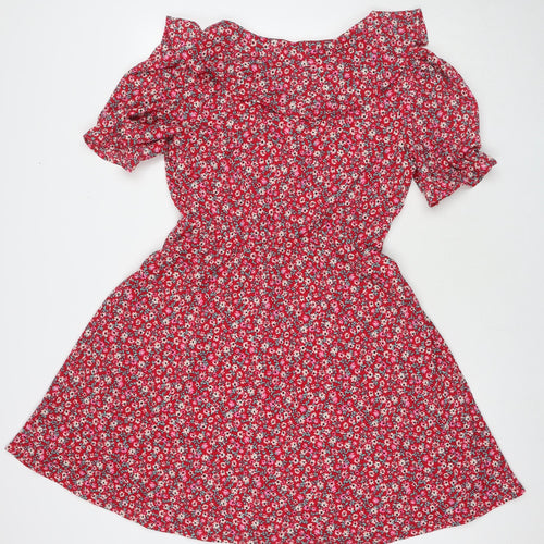 Monsoon Womens Red Floral Polyester A-Line Size 10 V-Neck Pullover