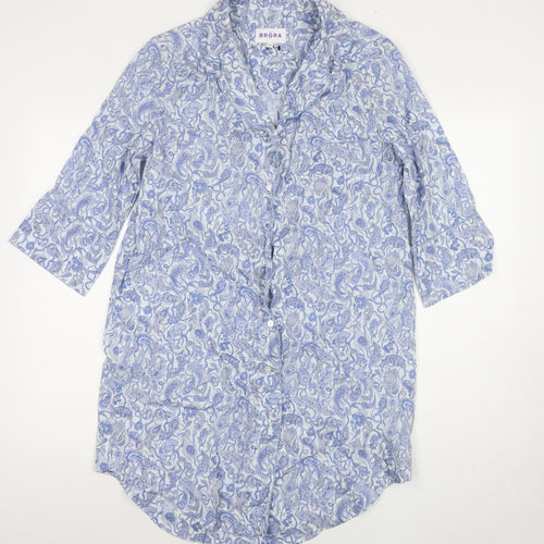 Brora Womens Blue Paisley Cotton Kaftan Nightshirt Size 10 Button