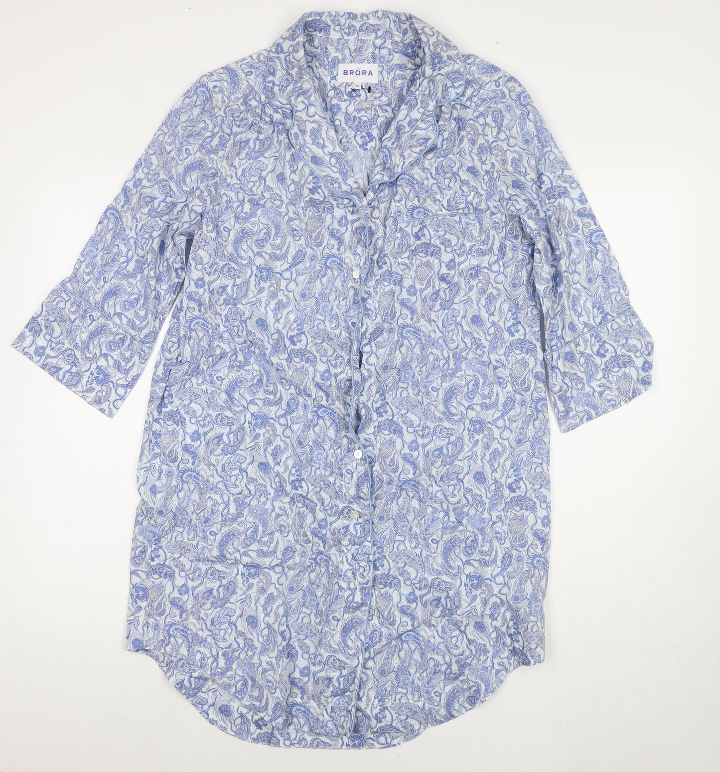Brora Womens Blue Paisley Cotton Kaftan Nightshirt Size 10 Button