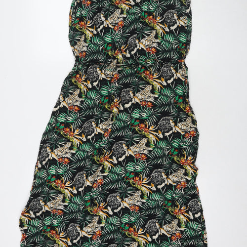 Warehouse Womens Green Floral Viscose A-Line Size 12 Square Neck Pullover