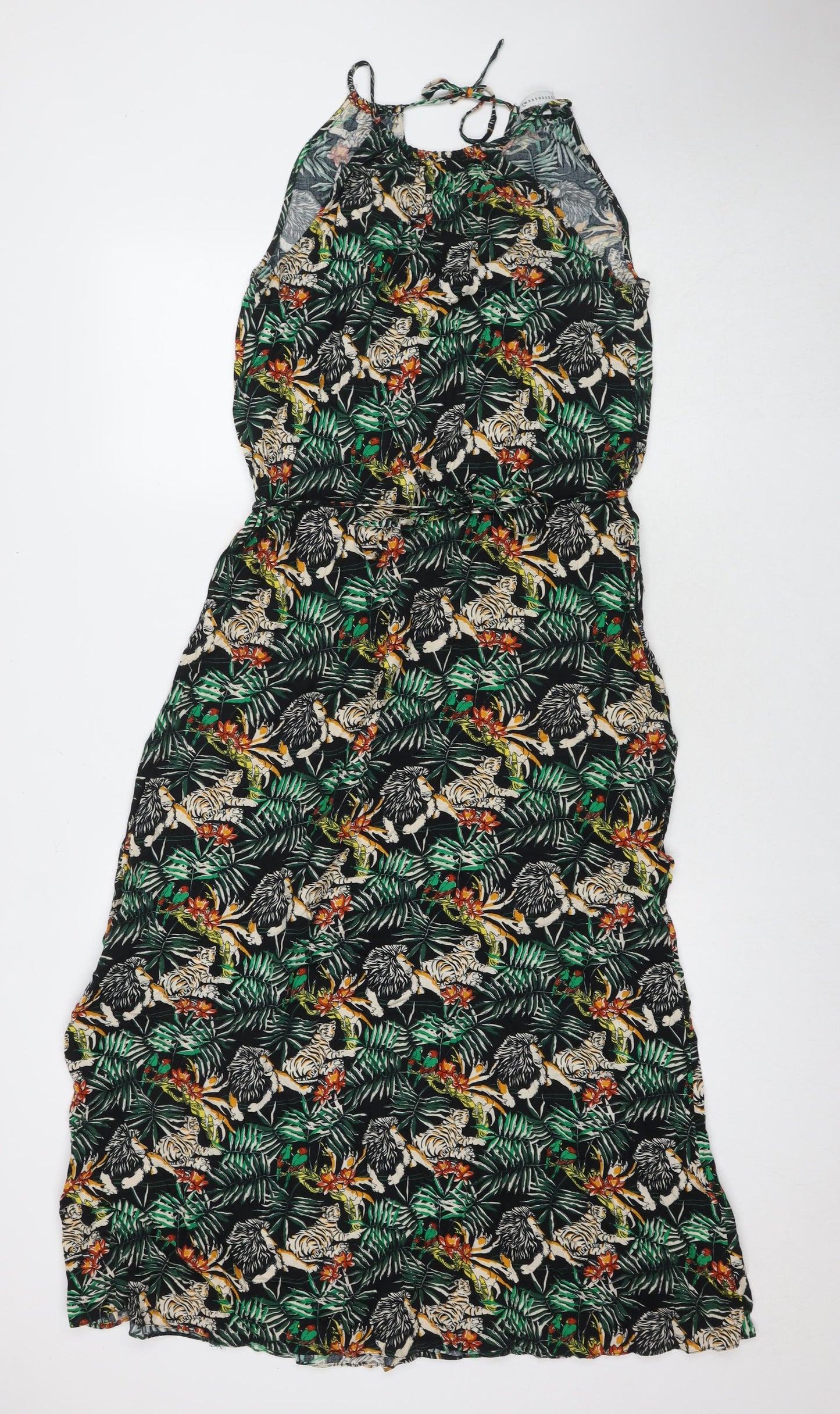 Warehouse Womens Green Floral Viscose A-Line Size 12 Square Neck Pullover