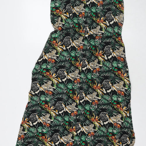 Warehouse Womens Green Floral Viscose A-Line Size 12 Square Neck Pullover