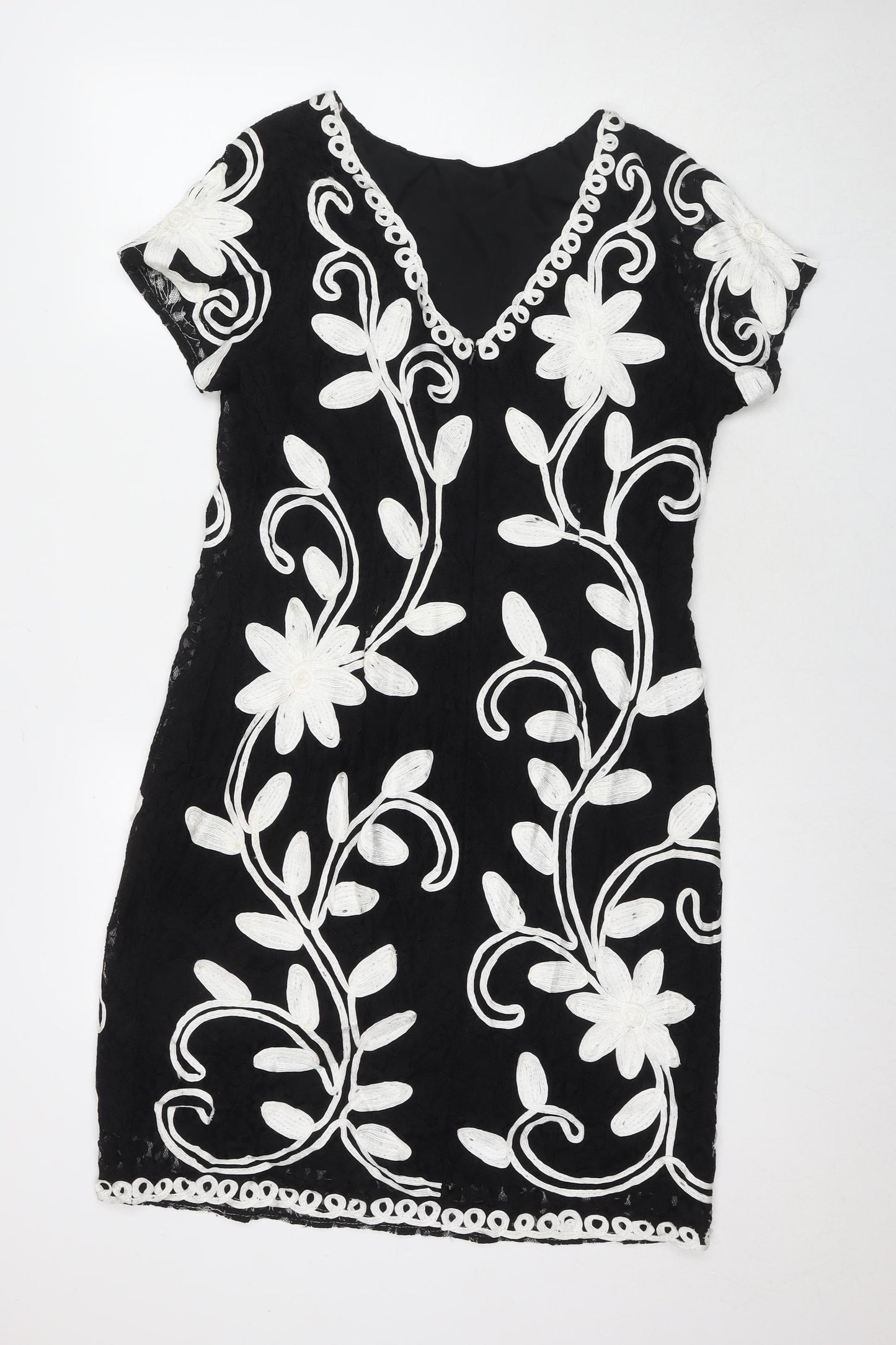 Roman Womens Black Floral Polyamide A-Line Size 18 Round Neck Zip