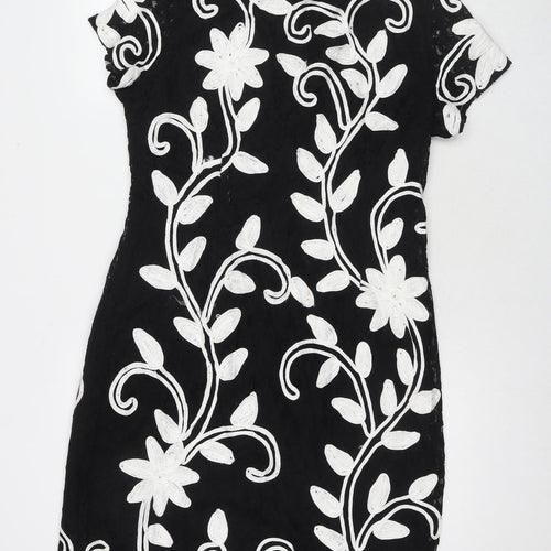 Roman Womens Black Floral Polyamide A-Line Size 18 Round Neck Zip