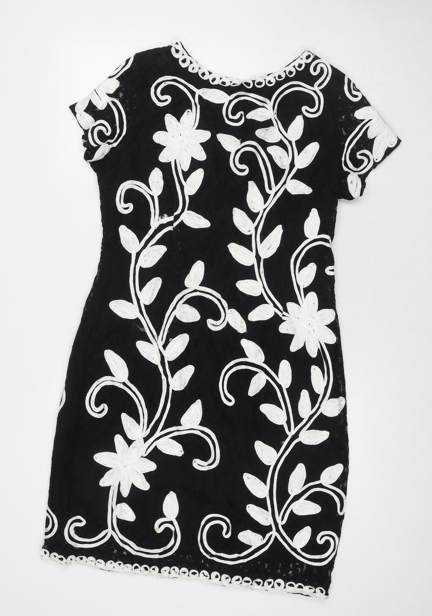 Roman Womens Black Floral Polyamide A-Line Size 18 Round Neck Zip