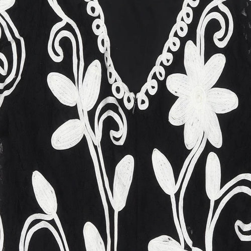 Roman Womens Black Floral Polyamide A-Line Size 18 Round Neck Zip