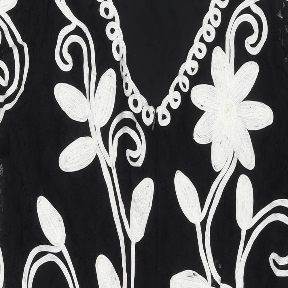 Roman Womens Black Floral Polyamide A-Line Size 18 Round Neck Zip