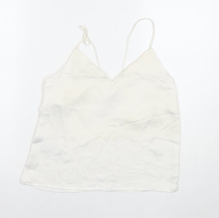 Mango Womens White Polyester Basic Tank Size XS V-Neck