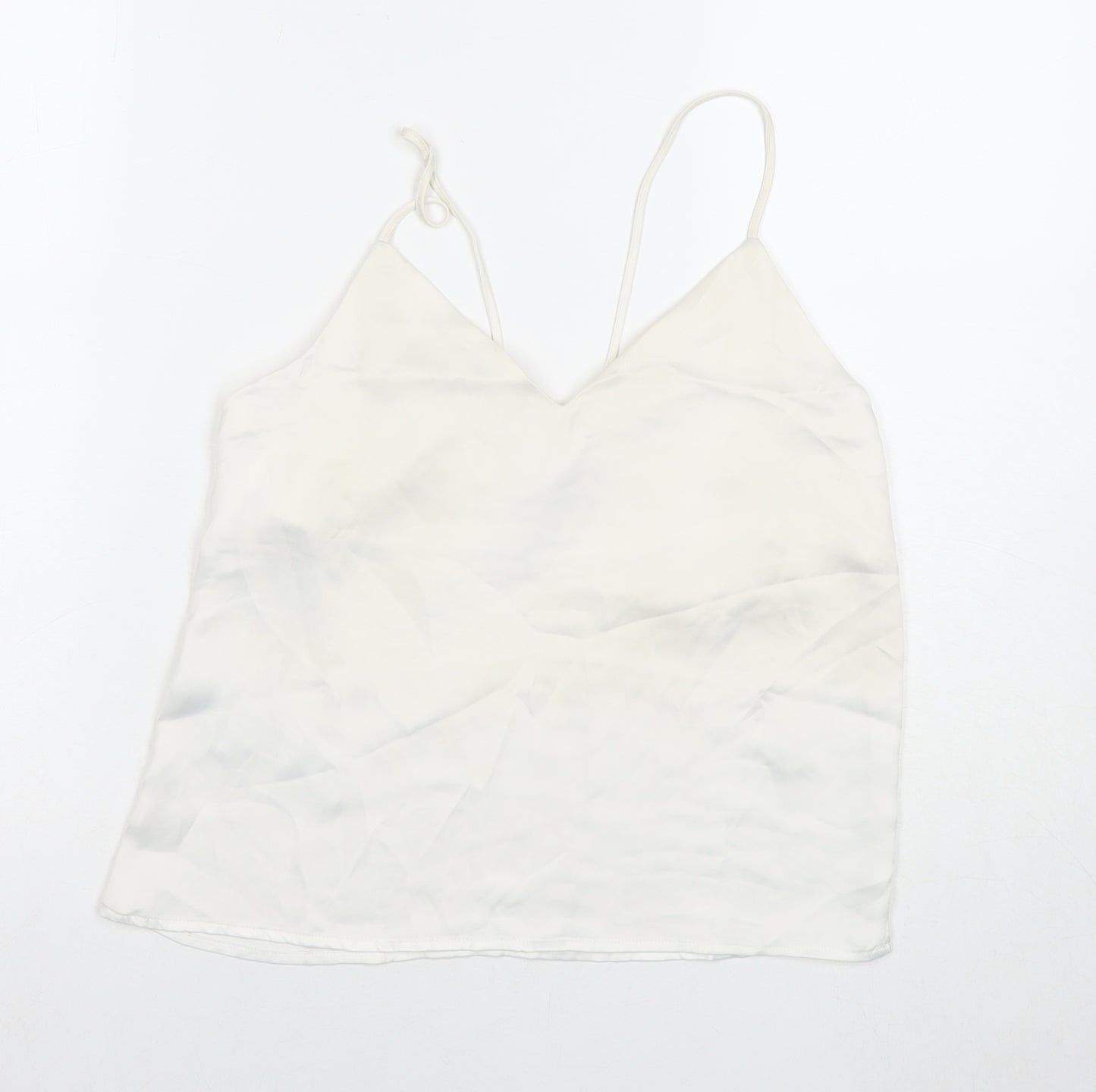 Mango Womens White Polyester Basic Tank Size XS V-Neck