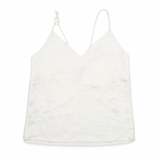 Front view of Mango women’s white polyester basic tank, size XS, v-neck