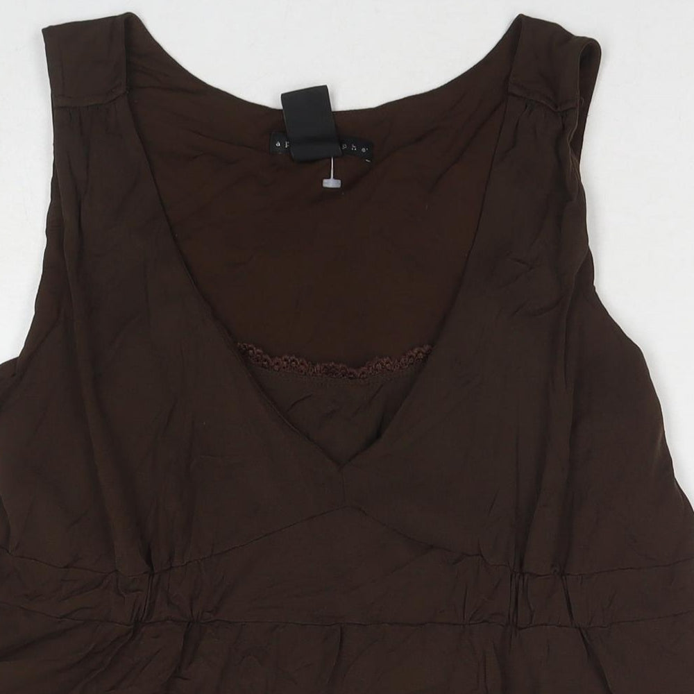 Apostrophe Womens Brown Nylon Basic Tank Size L V-Neck