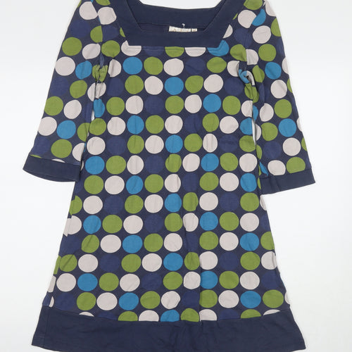 Adini Womens Multicoloured Polka Dot Cotton A-Line Size M Square Neck Pullover