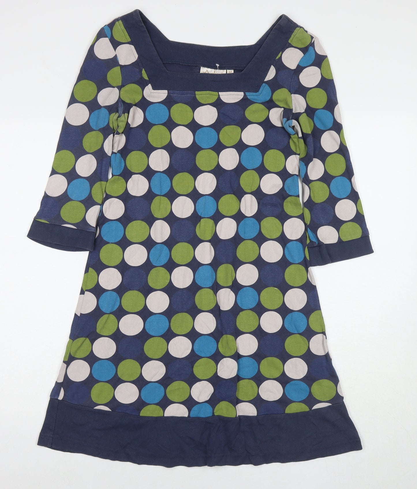 Adini Womens Multicoloured Polka Dot Cotton A-Line Size M Square Neck Pullover