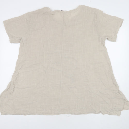 Made in Italy Womens Beige Cotton Tunic T-Shirt Size L Round Neck - Leaf