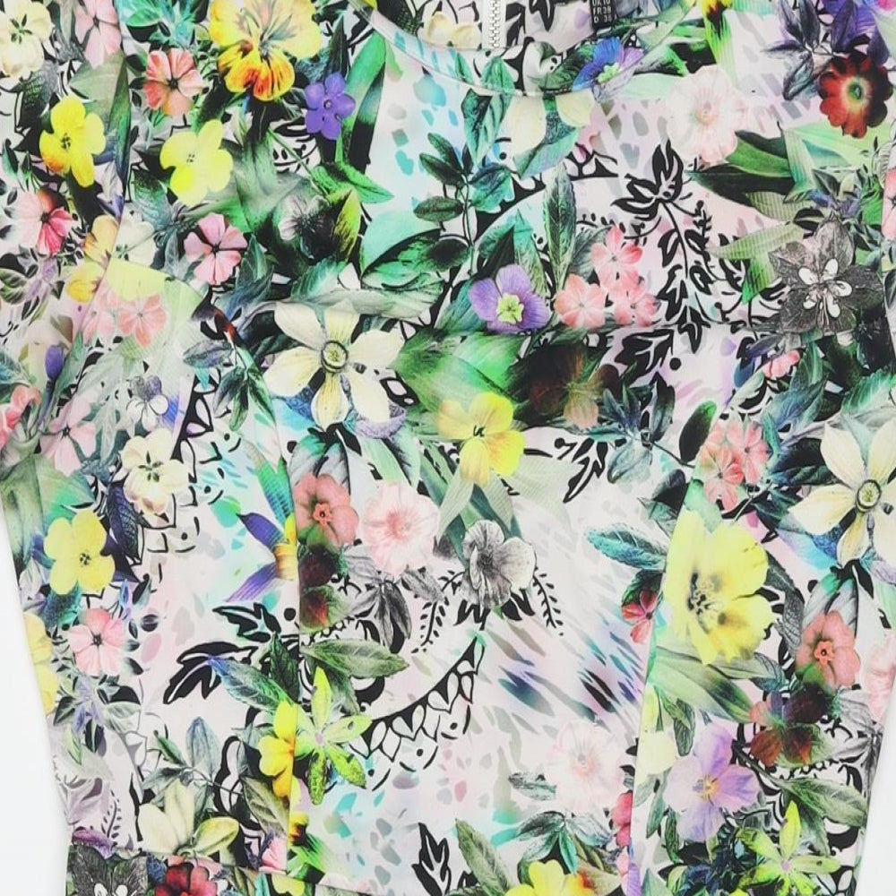 Warehouse Womens Multicoloured Floral Polyester Fit & Flare Size 10 Round Neck Zip