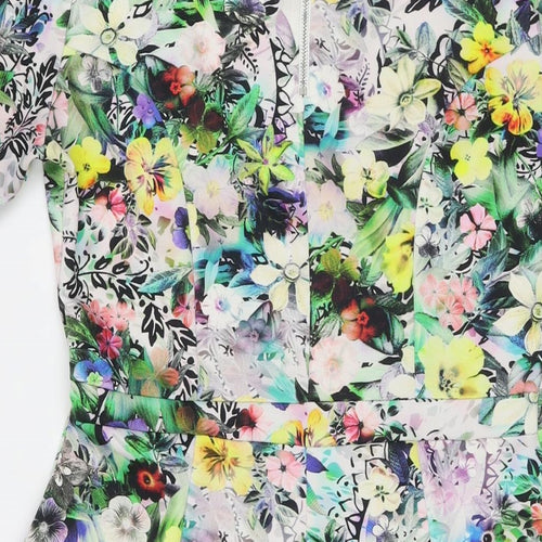 Warehouse Womens Multicoloured Floral Polyester Fit & Flare Size 10 Round Neck Zip