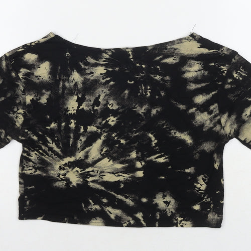 Signature Womens Black Viscose Cropped T-Shirt Size M Round Neck