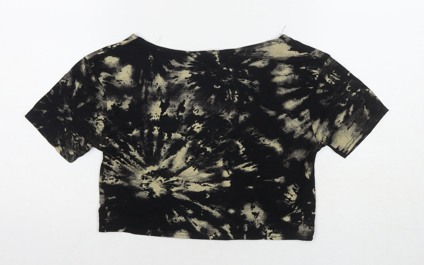 Signature Womens Black Viscose Cropped T-Shirt Size M Round Neck