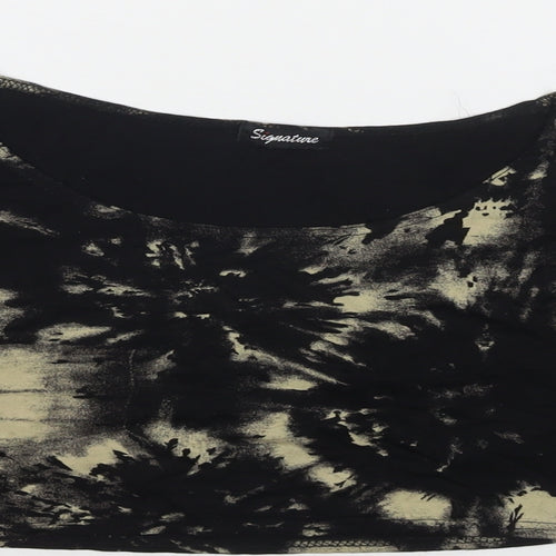Signature Womens Black Viscose Cropped T-Shirt Size M Round Neck