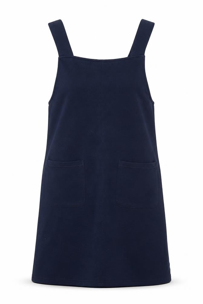 Front view of Vero Moda women’s blue polyester tank dress, size UK 8, square neck zip