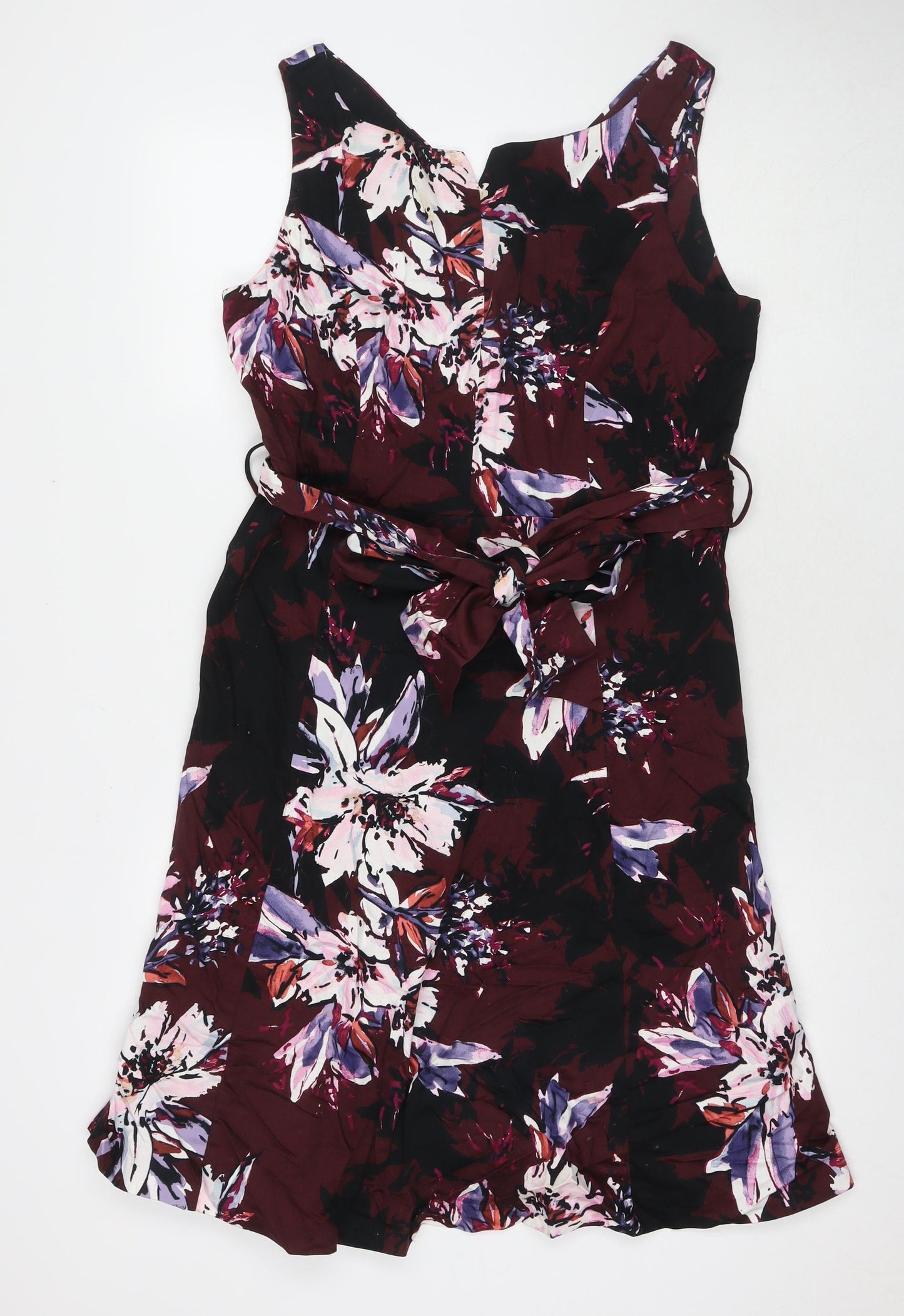 Per Una Womens Multicoloured Floral Cotton A-Line Size 16 Round Neck Zip